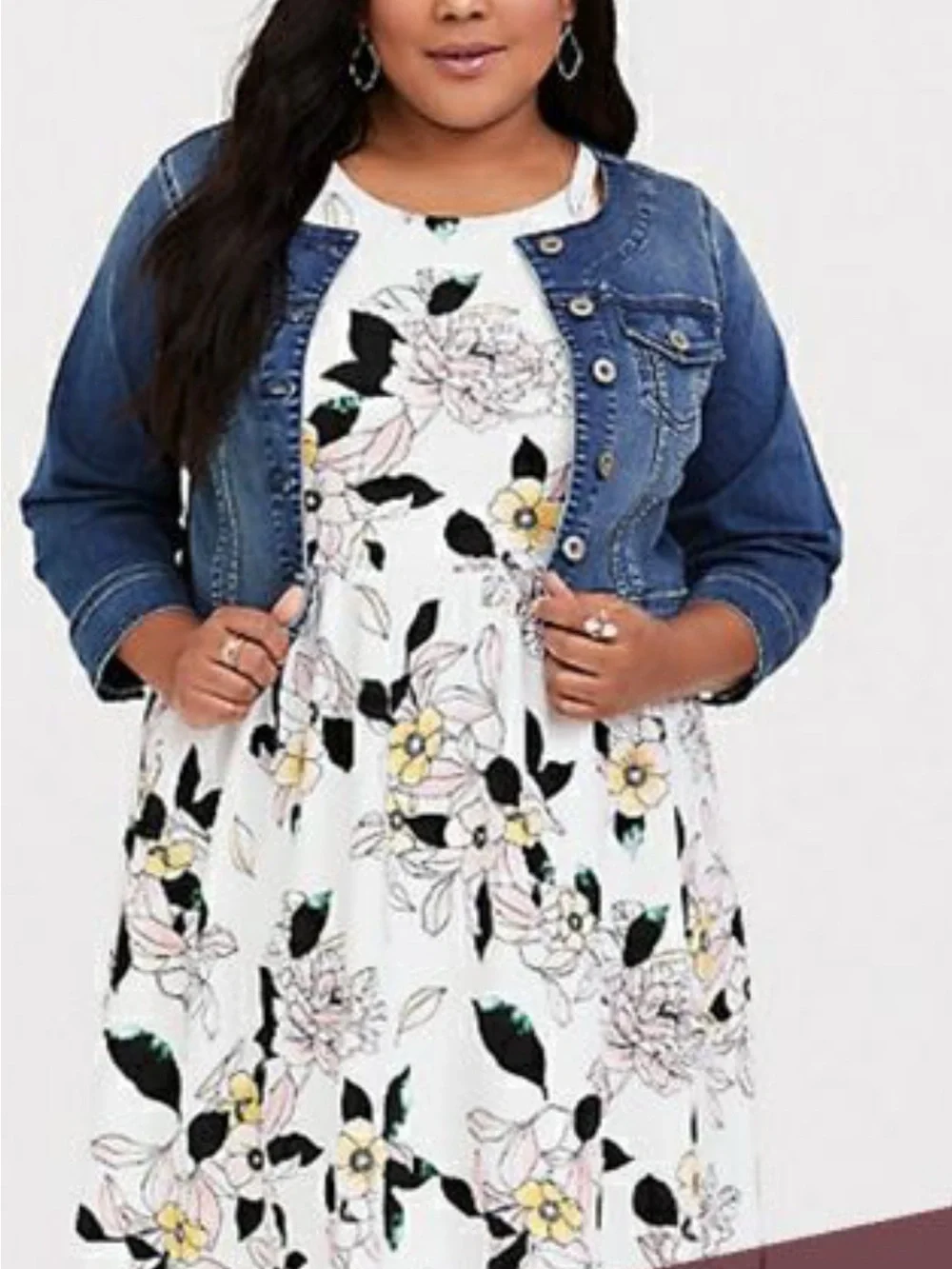Torrid White Floral Halter Midi Dress with Black Leaf Accents - Picture 2 of 6
